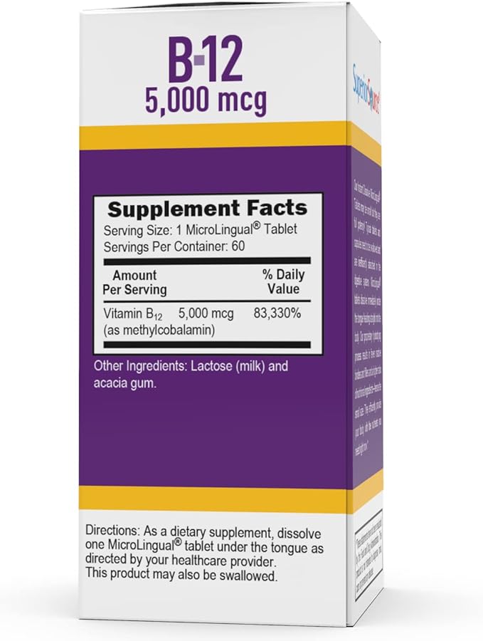 Superior Source No Shot Methylcobalamin B-12 5000 mcg - Vitamin B-12 to Support Energy Production, Brain Health & Overall Wellness - Sublingual Tablets for Fast Absorption - 60 Dissolving Tablets