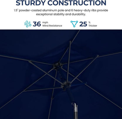 SUNVIVI OUTDOOR 7.5' Outdoor Patio Umbrella, Patio Umbrella, Market Umbrella, Metal Pole Umbrella with Push Button Tilt and Crank, 6 Ribs, Polyester Canopy