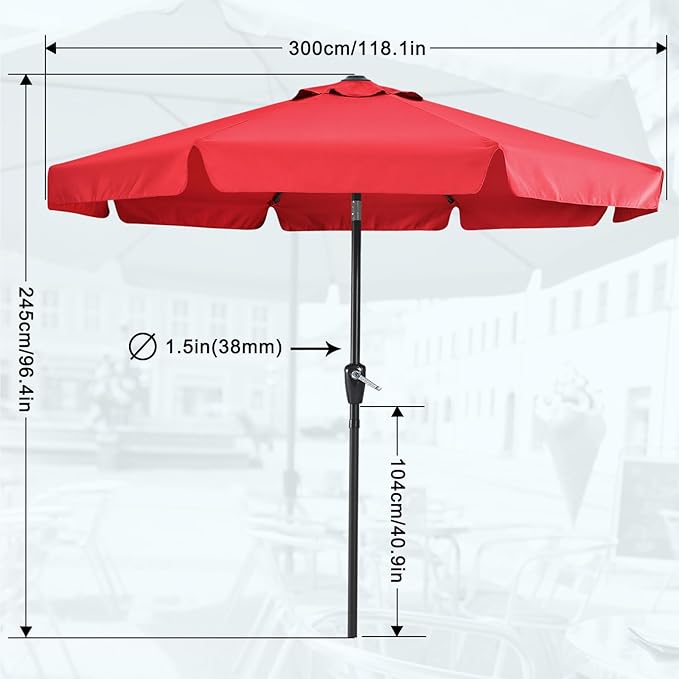 MASTERCANOPY Valance Patio Umbrella for Outdoor Table Market -8 Ribs (10ft, Red)