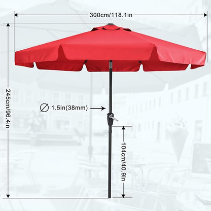 MASTERCANOPY Valance Patio Umbrella for Outdoor Table Market -8 Ribs (10ft, Red)