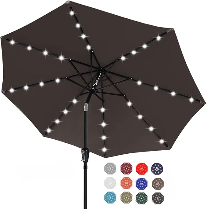 ABCCANOPY Durable Solar Led Patio Umbrellas with 32LED Lights 9FT (Brown)