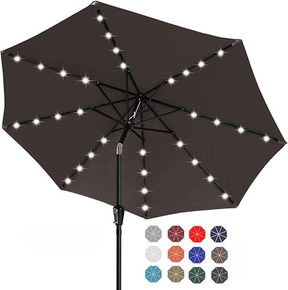 ABCCANOPY Durable Solar Led Patio Umbrellas with 32LED Lights 9FT (Brown)