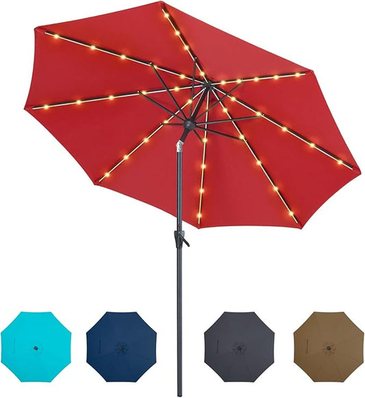 Tempera Solar Patio Umbrella 40 LED Lighted Outdoor Umbrella Table Market Umbrella with Push Button Tilt and Crank, Solar Umbrella with Sturdy Pole&Fade Resistant Canopy, Easy to Set