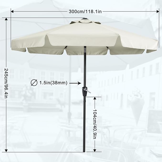 MASTERCANOPY Valance Patio Umbrella for Outdoor Table Market -8 Ribs (10ft, Light Beige)