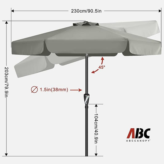 ABCCANOPY 7.5ft Patio Umbrella, Outdoor Table Umbrella with Push Button Tilt and Crank, Market Umbrella for Patio Pool Garden Deck (Light Gray)