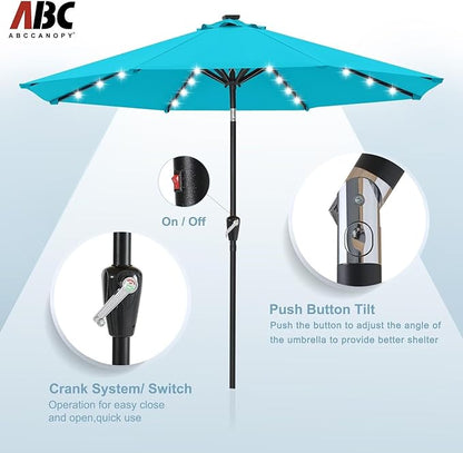 ABCCANOPY Durable Solar Led Patio Umbrellas with 32LED Lights 9FT (Turquoise)