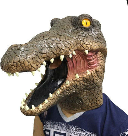 Crocodile Mask Latex Animal Head Mask Creepy Alligator Predatory Aquatic Reptile Mask Costume for Halloween Party Adult Size Multicoloured