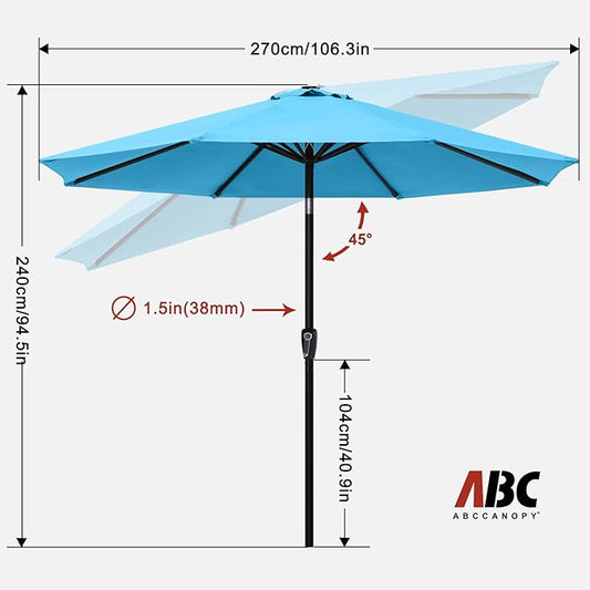 ABCCANOPY 9FT Outdoor Patio Umbrella, 8 Ribs Table Umbrella w/Crank for Easy Set Up, Suitable for Garden, Lawn, Deck & Backyard (Turquoise)