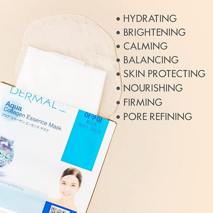 DERMAL Korean Collagen Face Mask – Hydrating & Soothing Sheet Mask with Panthenol – Hypoallergenic Calming Moisture Care for All Skin Types – 32 Combo Pack A+B Set