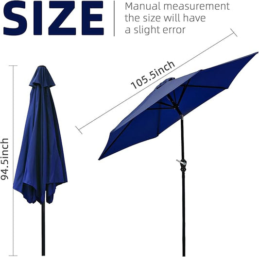 9FT Outdoor Patio Umbrella with Push Button Tilt and Crank, Beach Umbrella for Sun Shades, Market Umbrella with 6 Sturdy Metal Ribs, UV Resistant Waterproof for Garden, Backyard, Deck, Pool