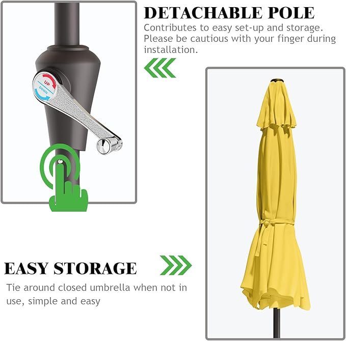9FT Patio Umbrella Table Market Umbrella w/Tilt and Crank Outdoor Umbrellas for Garden, Deck, Backyard, Pool and Beach, Yellow