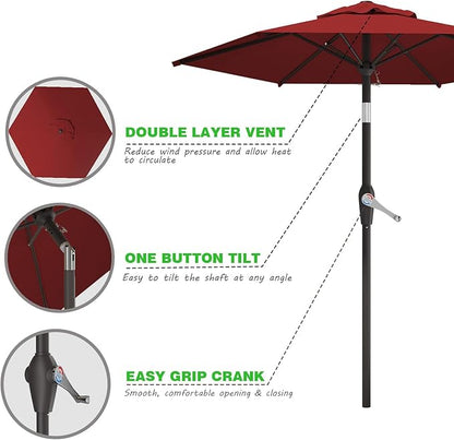 7.5FT Patio Umbrella Table Market Umbrella w/Tilt and Crank Heavy-Duty Round Outdoor Umbrellas for Garden, Deck, Backyard, Pool and Beach, Burgundy