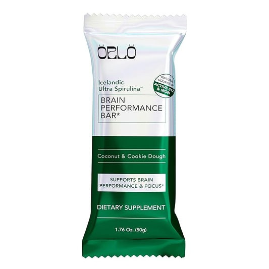 ORLO BRAIN PERFORMANCE BAR – Vegan Protein Bars for Brain & Energy Support – Focus & Memory, Pre & Post Workout Recovery – Gluten Free Snack with L-Theanine, Lions Mane, Spirulina & More (SINGLE BAR)