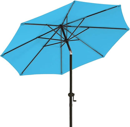 wikiwiki 10 FT Patio Umbrellas Outdoor Table Market Umbrella with Push Button Tilt/Crank, 8 Sturdy Ribs, Fade Resistant Waterproof POLYESTER DTY Canopy for Garden, Lawn, Backyard & Pool, Sky Blue