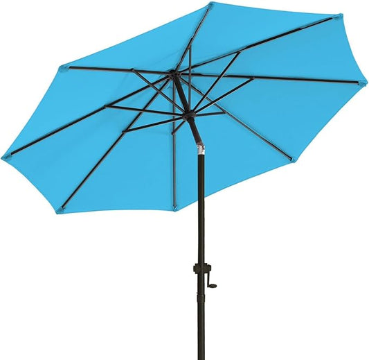 wikiwiki 10 FT Patio Umbrellas Outdoor Table Market Umbrella with Push Button Tilt/Crank, 8 Sturdy Ribs, Fade Resistant Waterproof POLYESTER DTY Canopy for Garden, Lawn, Backyard & Pool, Sky Blue