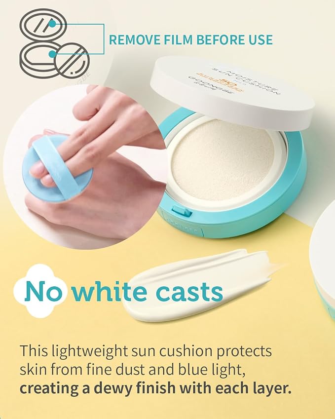 Moisture Sun Cushion Mild SPF 50 - Korean Moisturizing & Soothing Zinc Oxide Mineral Sunscreen - Travel Friendly Sun Cushion for Babies & Kids - Vegan, Reef-Safe, Allergen-Free, 0.81oz.