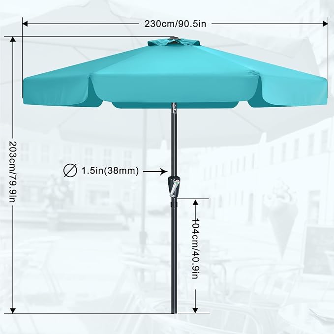 MASTERCANOPY Valance Patio Umbrella for Outdoor Table Market (7.5ft,Turquoise)