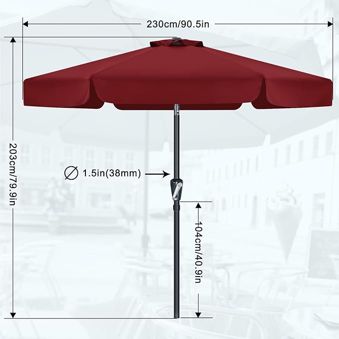 MASTERCANOPY Valance Patio Umbrella for Outdoor Table Market (7.5ft, Burgundy)