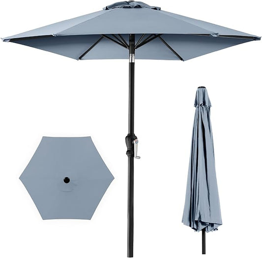 Best Choice Products 10ft Outdoor Steel Polyester Market Patio Umbrella w/Crank, Easy Push Button, Tilt, Table Compatible - Breeze Blue