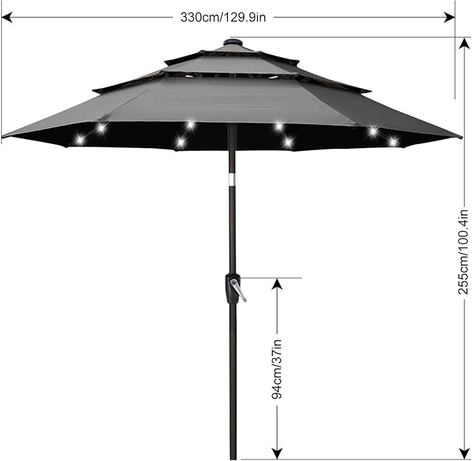 ABCCANOPY Solar Led Patio Umbrellas 3-Tiers 11FT (Dark Gray)