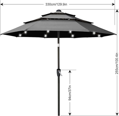 ABCCANOPY Solar Led Patio Umbrellas 3-Tiers 11FT (Dark Gray)