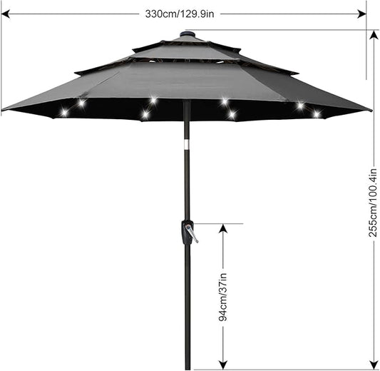 ABCCANOPY Solar Led Patio Umbrellas 3-Tiers 11FT (Dark Gray)