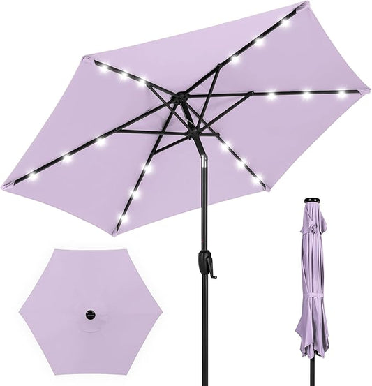 Best Choice Products 7.5ft Outdoor Solar Market Table Patio Umbrella for Deck, Pool w/Tilt, Crank, LED Lights - Lavender