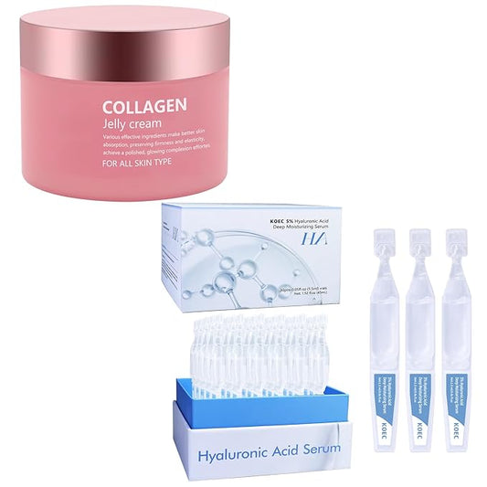Collagen mask, improves dull skin, restores skin elasticity, 5% Hyaluronic Acid Serum, hydrates and moisturizing, repairs sensitive skin, 2-piece set