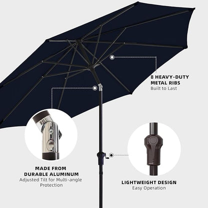wikiwiki 10 FT Patio Umbrellas Outdoor Table Market Umbrella with Push Button Tilt/Crank, 8 Sturdy Ribs, Fade Resistant Waterproof POLYESTER DTY Canopy for Garden, Lawn, Backyard & Pool, Navy Blue