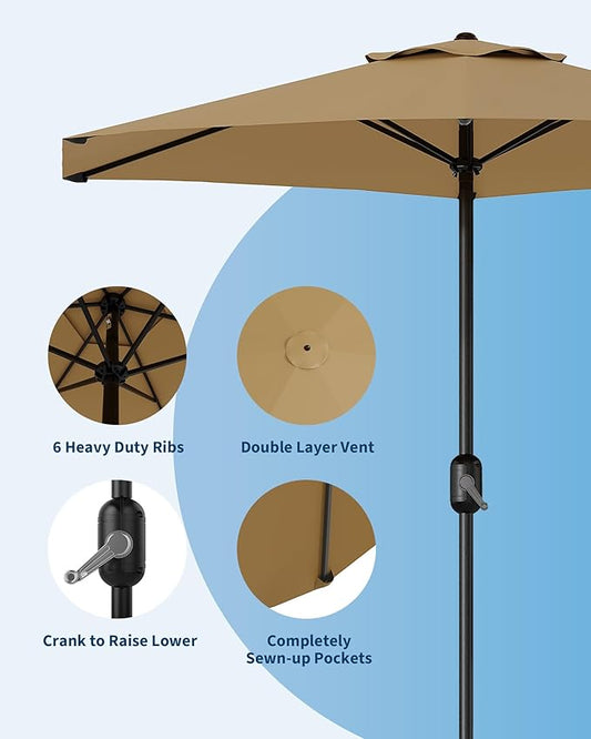 7.5FT Patio Umbrella Outdoor, Market Umbrella, Table Umbrella, 6 Sturdy Ribs UV Protection Waterproof for Garden, Pool, Deck, Backyard (Tan)