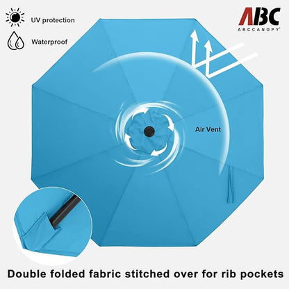 ABCCANOPY 9FT Outdoor Patio Umbrella, 8 Ribs Table Umbrella w/Crank for Easy Set Up, Suitable for Garden, Lawn, Deck & Backyard (Turquoise)