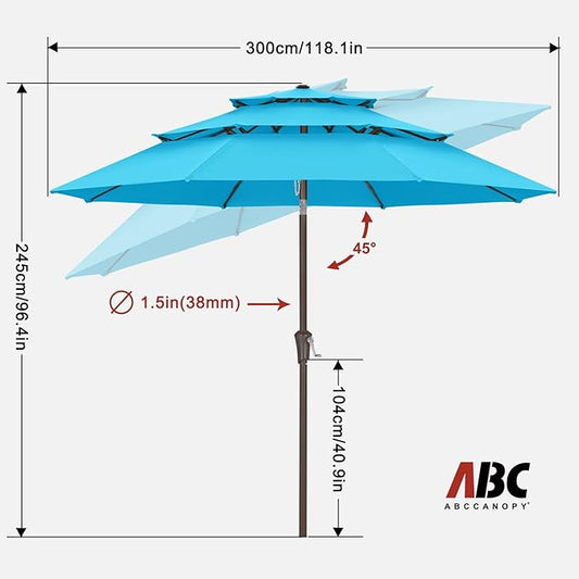 ABCCANOPY Patio Umbrellas 3 Tiers 10FT (Turquoise)