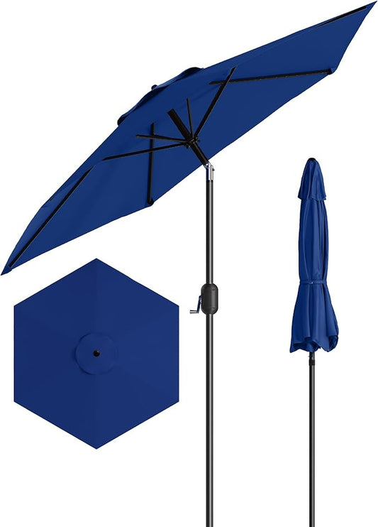 7.5FT Patio Umbrella Outdoor, Market Umbrella, Table Umbrella with Push Button Tilt and Crank, 6 Sturdy Ribs UV Protection Waterproof for Garden, Pool, Deck, Backyard (Navy Blue)