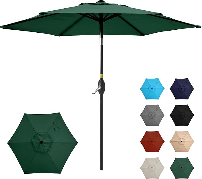 SUNVIVI OUTDOOR 7.5' Outdoor Patio Umbrella, Patio Umbrella, Market Umbrella, Metal Pole Umbrella with Push Button Tilt and Crank, 6 Ribs, Polyester Canopy