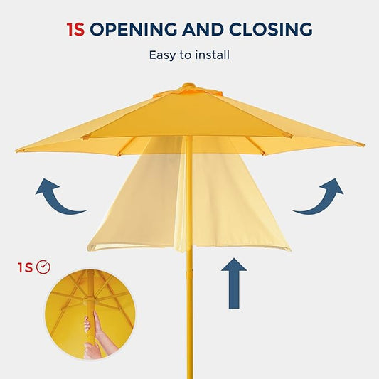 7.5ft Outdoor 1S Push-Up Patio Umbrella - Market Table Pool Deck Umbrella UPF50+ UV Protection with 6 Sturdy Ribs for Balcony, Garden, Lawn, Backyard (Light Yellow)
