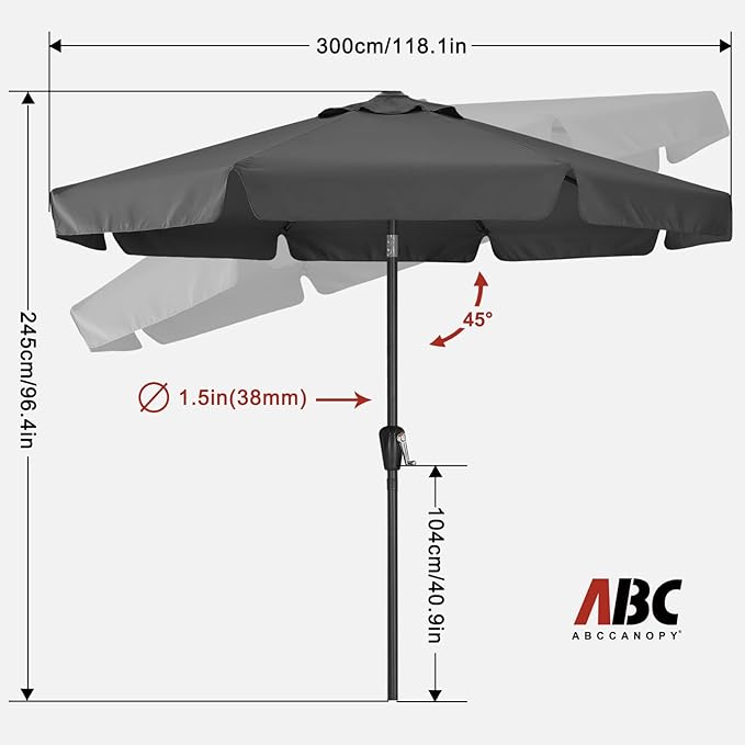 ABCCANOPY Patio Umbrella 10ft, Outdoor Table Umbrella with Push Button Tilt and Crank, 8 Ribs Umbrella for Patio Pool Garden Deck (Dark Gray)
