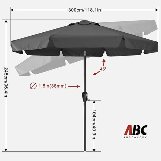 ABCCANOPY Patio Umbrella 10ft, Outdoor Table Umbrella with Push Button Tilt and Crank, 8 Ribs Umbrella for Patio Pool Garden Deck (Dark Gray)