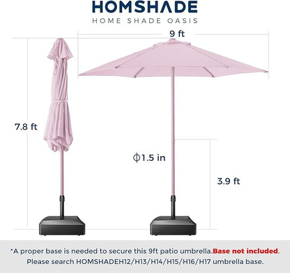 7.5ft Outdoor 1S Push-Up Patio Umbrella - Market Table Pool Deck Umbrella UPF50+ UV Protection with 6 Sturdy Ribs for Balcony, Garden, Lawn, Backyard (Light Pink)