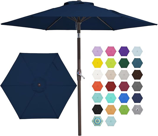 JEAREY 7.5FT Patio Umbrellas Outdoor Table Umbrella Market Umbrella with 6 Ribs/Tilt Button for Pool Deck Backyard Garden,Dark Blue
