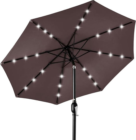 Best Choice Products 10ft Solar Polyester LED Lighted Patio Umbrella w/Tilt Adjustment and UV-Resistant Fabric - Deep Taupe