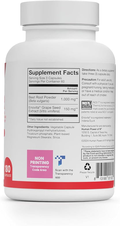 humanN SuperBeets Beet Root Capsules Quick Release 1000mg, Helps Support Nitric Oxide Production, Blood Pressure, Heart Health, Contains Beet Root Powder, Studied Antioxidants 180 Count Non-GMO Powder