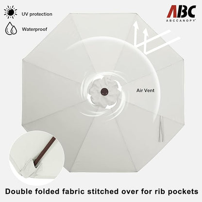 ABCCANOPY 10FT Patio Umbrella, Outdoor Waterproof Table Umbrella with Push Button Tilt and Crank, 8 Ribs UV Protection Pool Umbrella for Garden, Lawn, Deck & Backyard (Light Beige)