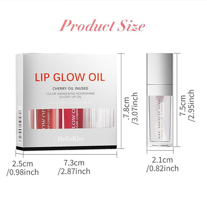 Liquid Lip Oil Gloss, 3 Pack Moisturizing Hydrating Nourishing Long Lasting Tinted Lip Gloss Plumper Gift Box for Teens Women Wife Mum Gift Idea