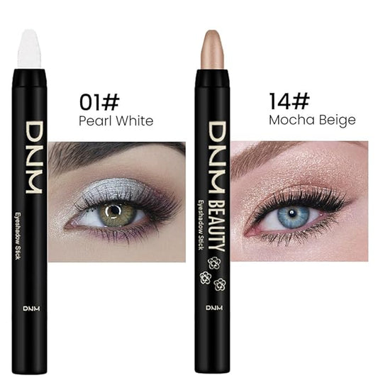 Kaely 2Pcs Cream Eyeshadow Stick Set for Eyes,Pearl White & Mocha Beige Shimmer Pen,Eye Brightener Halloween Makeup,sombras para ojos,Smooth Eye Shadow Highlighter Crayon Pencil Waterproof,01+14