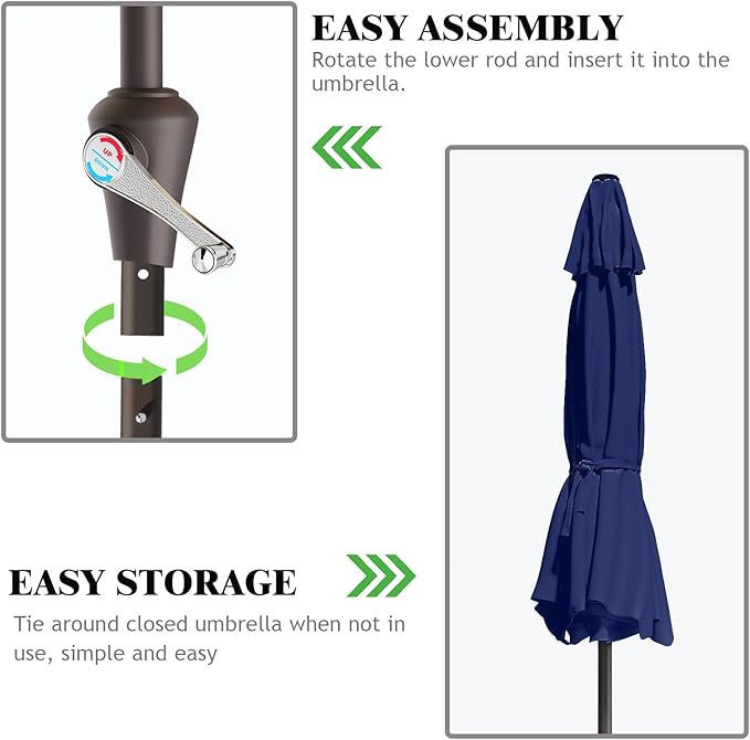 12FT Patio Umbrella Table Market Umbrella w/Crank Outdoor Umbrellas for Garden, Deck, Backyard, Pool and Beach, Navy