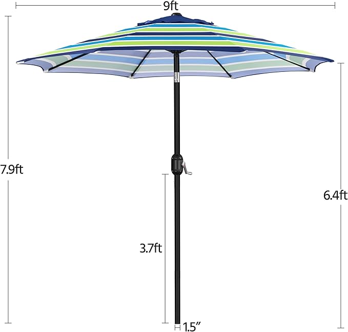 Yaheetech Patio Umbrella, 9ft Outdoor Market Table Umbrella with Push Button Tilt and Crank, 8 Sturdy Ribs Outdoor Yard Sun Shade for Garden Deck Backyard Pool