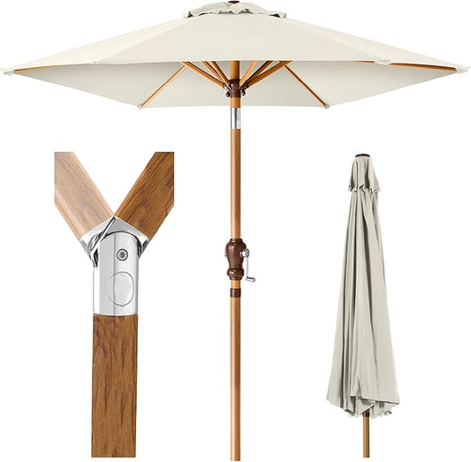 Best Choice Products 10ft Market Umbrella, Outdoor Sun Shade for Backyard, Deck, Poolside, Table w/Woodgrain Pattern, Easy Tilt & Crank - Ivory