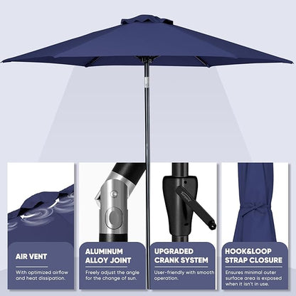 Tempera Patio Market Outdoor Table Umbrella with Push Button Tilt and Crank,Large Sun Umbrella with Sturdy Pole&Fade resistant canopy,Easy to set