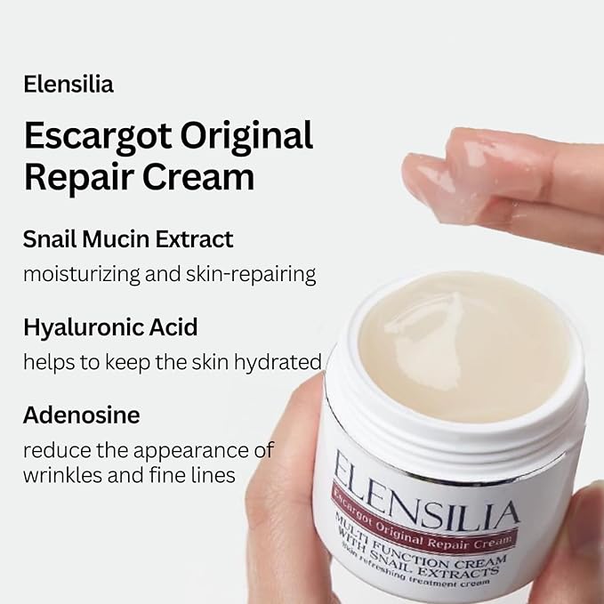 Original Escargot Facial Repair Cream 1.76 oz - 80% French Mucin for Moisturizing - Bouncy Gel Texture - Long-Lasting Hydration, Wrinkle and Blemish care - Korean Skincare