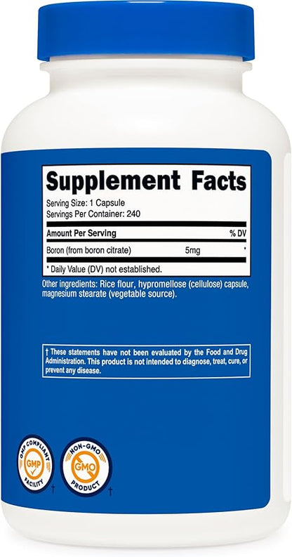 Nutricost Boron Capsules 5mg, 240 Vegetarian Capsules - Gluten Free and Non-GMO